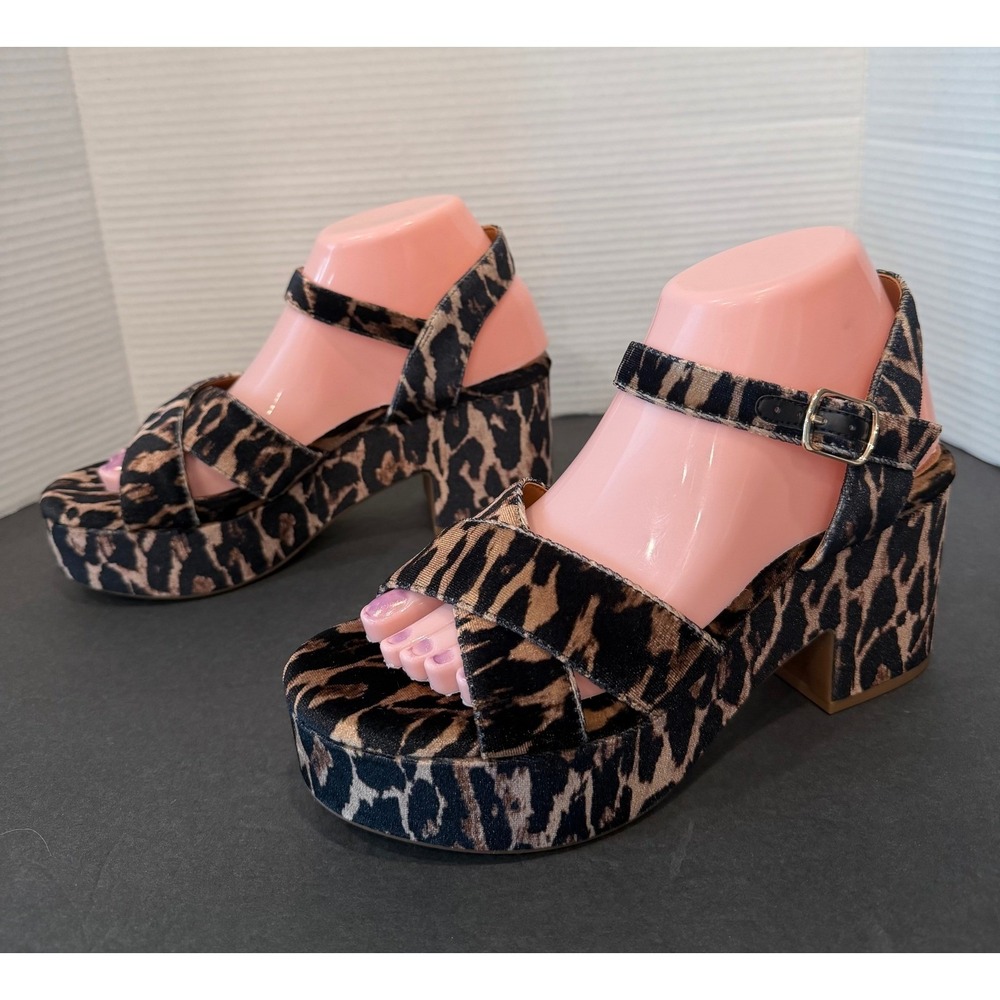Gianni Bini Joize Velvet‎ Leopard Print Block Heel Platform Sandals New Sz 7.5M - Picture 2 of 12